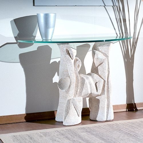 Console contemporaine - Magellano  - stonebreakers - en verre / avec piètement en pierre / ovale