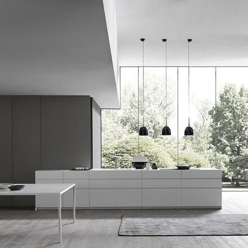 Cuisine contemporaine - FLY - MODULNOVA - en bois / en grès cérame / avec îlot