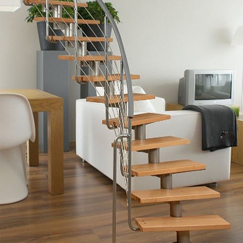 Escalier droit - DIXI - Atrium - circulaire / à marches en bois / structure en acier inoxydable