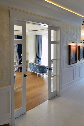 Porte d'intérieur - AKAN-handmade furniture - en bois / coulissante / semi-vitrée