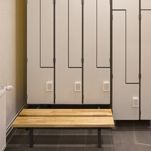 Banc de vestiaire contemporain - 228.11 - FRANCE EQUIPEMENT - en bois exotique / en PVC / sans dossier