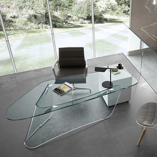 Bureau contemporain - LLT OFX  - FIAM ITALIA - en verre / pour le télétravail