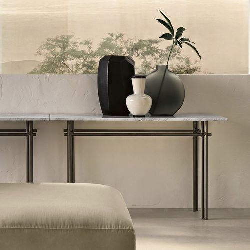 Console contemporaine - CRISTALINE - FIAM ITALIA - en verre trempé / en marbre / avec piètement en métal