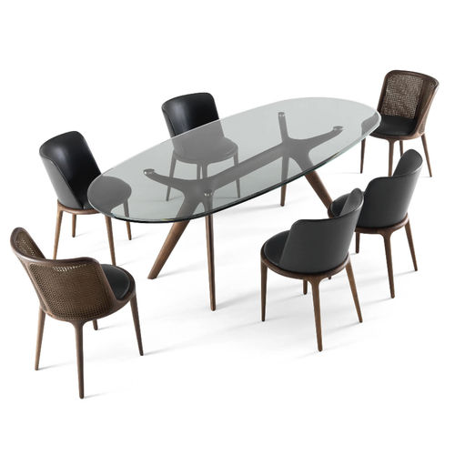 Table à manger contemporaine - STIV - BERTO - en verre fumé / en marbre / avec piètement en bois massif