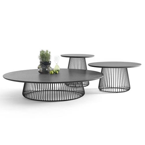 Table basse contemporaine - CARL - BERTO - en pierre de lave / avec piètement en acier inoxydable laqué / ronde