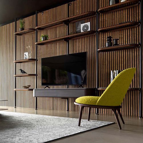 Ensemble TV mural contemporain - IAN - BERTO - en acier / en bois / en marbre