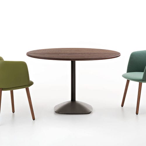 Table bistrot contemporaine - BABA - MAXDESIGN - en acier / en frêne / ronde