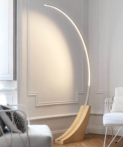 Lampe sur pied - MOON - BROSSIER SADERNE - en acier inoxydable brossé / en érable / contemporaine