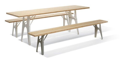 Ensemble table et bancs contemporain - LUDWIG - Richard Lampert - en acier / en bois / de jardin