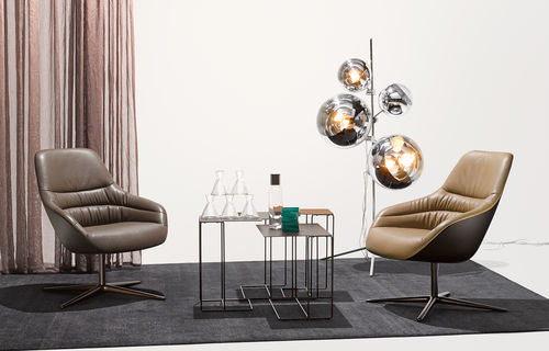 Fauteuil contemporain - KYO LOUNGE - Walter Knoll - en cuir / à oreilles / beige