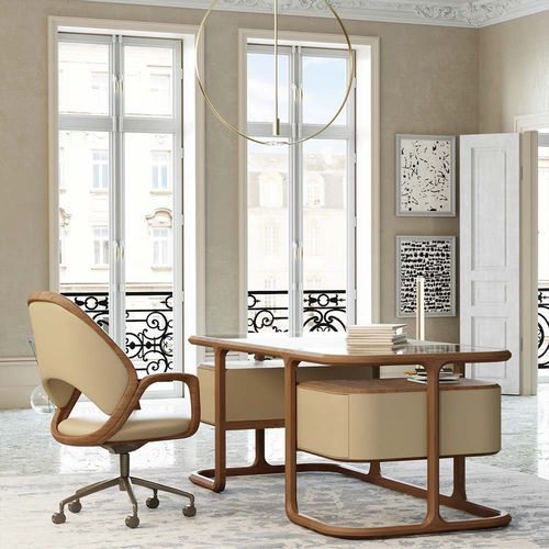 Bureau sur pied - Isabel - MORELATO - contemporain / en cuir / en frêne