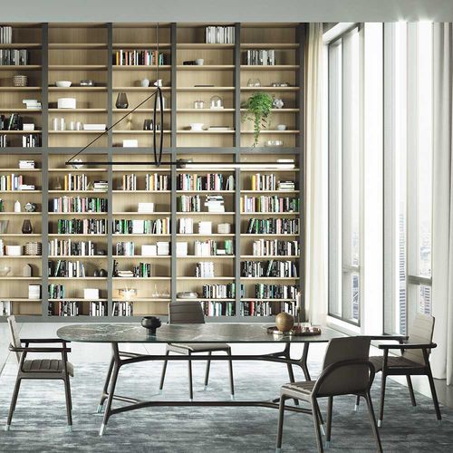 Table contemporaine - Joyce - MORELATO - en céramique / avec piètement en laiton / avec piètement en bois massif