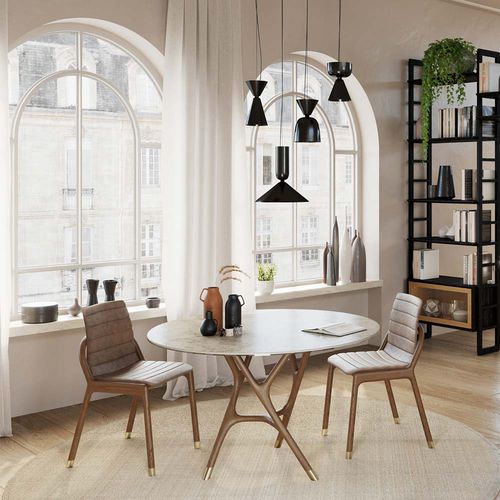 Table contemporaine - Joyce - MORELATO - en céramique / avec piètement en laiton / avec piètement en frêne
