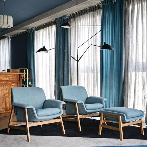 Fauteuil contemporain - AGNESE - Tacchini - en tissu / en bois / bleu