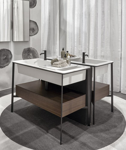 Meuble vasque à poser - CATINO RETTANGOLARE - TALCO  MATT BLACK  EUCALIPTO - Ceramica Cielo - en bois / en céramique / en métal
