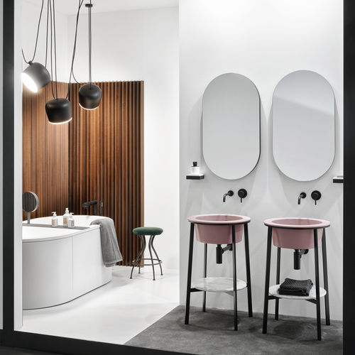 Meuble vasque double - CATINO TONDO - CIPRIA  MATT BLACK  NERO MARQUINA - Ceramica Cielo - à poser / en céramique / en métal