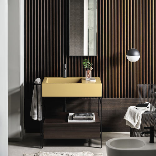 Meuble vasque à poser - NARCISO MINI - ANEMONE  MATT BLACK  EUCALIPTO - Ceramica Cielo - en bois / en céramique / contemporain