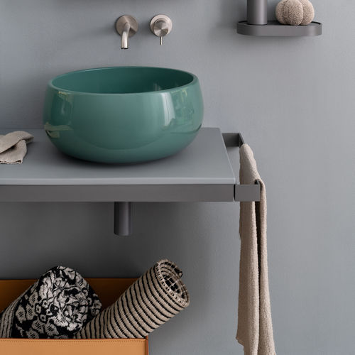 Plan vasque double - MULTIPLO - SEMRALDO/BRINA - Ceramica Cielo - en céramique / en acier peint / avec porte-serviettes intégré