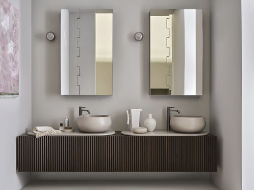 Meuble vasque double - DELFO 226 - POMICE/EUCALIPTO - Ceramica Cielo - suspendu / en bois / en céramique