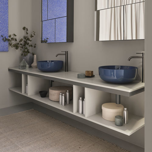 Meuble vasque double - MULTIPLO - OLTREMARE - Ceramica Cielo - suspendu / en bois / en céramique