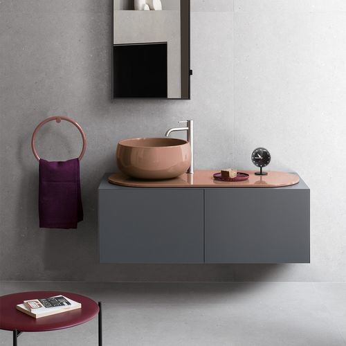 Meuble vasque suspendu - DELFO - NINFEA/CEMENTO - Ceramica Cielo - en bois / en céramique / en métal