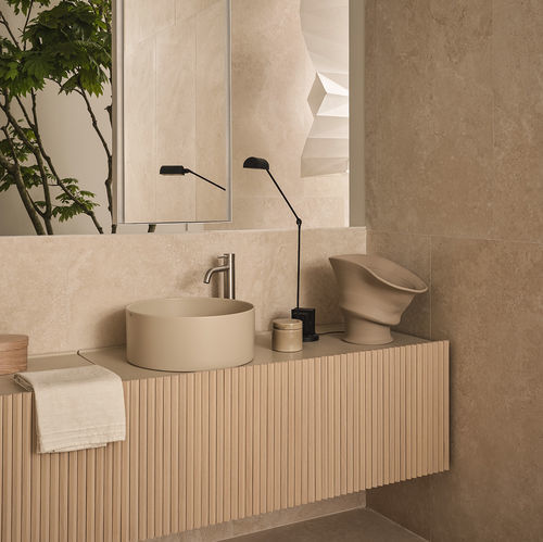 Meuble vasque mural - Delfo Piano 374 - Ceramica Cielo - en chêne / en céramique / contemporain