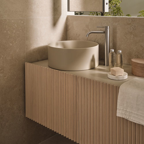 Meuble vasque suspendu - Delfo Piano 373 - Ceramica Cielo - en chêne / en céramique / contemporain