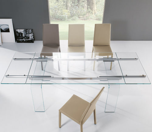 Table contemporaine - PLANO - Riflessi - en verre trempé / avec piètement en verre / rectangulaire