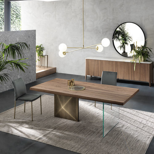 Table contemporaine - CUBRIC SP. 50 MM - Riflessi - en bois / avec piètement en métal / avec piètement en cristal