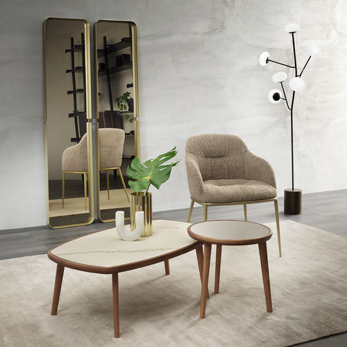 Guéridon contemporain - WOOD - Riflessi - en verre / en céramique / avec piètement en frêne