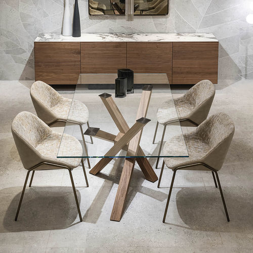 Table contemporaine - SHANGAI  - Riflessi - en verre trempé / avec piètement en aluminium / avec piètement en aluminium peint