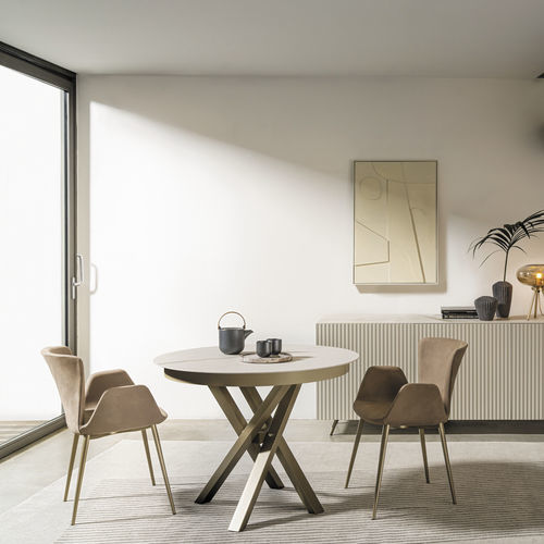 Table contemporaine - SHANGAI - Riflessi - en bois laqué / en verre trempé / en céramique
