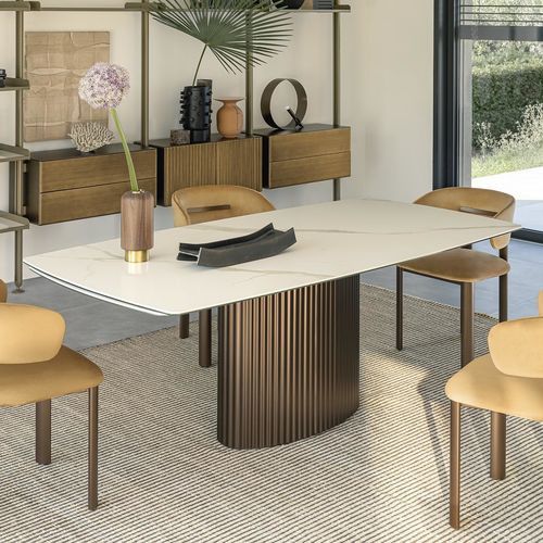 Table à manger contemporaine - ENEA - Riflessi - en bois / en céramique / avec piètement en métal peint