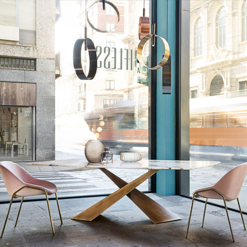 Table contemporaine - LIVING - Riflessi - en marbre / en pierre naturelle / avec piètement en métal