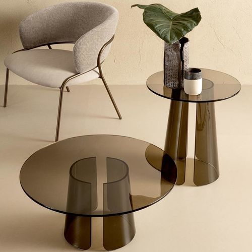 Table basse contemporaine - KONO - Riflessi - en verre trempé / avec piètement en verre trempé / ronde