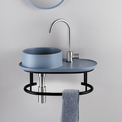 Lave-mains à poser - L503 - A. e T. ITALIA - rond / en céramique / avec porte-serviettes intégré
