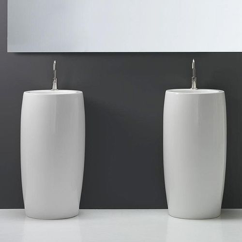 Vasque sur pied - TOTEM ONE - A. e T. ITALIA - en céramique / avec miroir ajustable / ronde