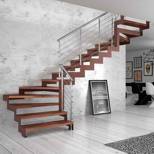 Escalier droit - REXAL - Mobirolo - quart tournant / demi-tournant / à marches en bois