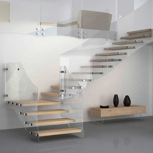 Escalier quart tournant - AKURA XC XR - Mobirolo - à marches en bois / structure en verre / contemporain