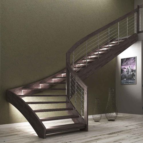 Escalier quart tournant - ESPERIA CHROME - Mobirolo - à marches en bois / structure en bois / contemporain