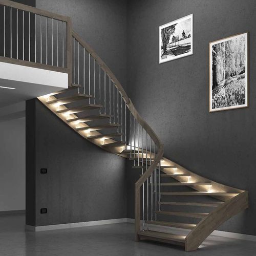 Escalier quart tournant - FLY CHROME - Mobirolo - à marches en bois / structure en bois / contemporain