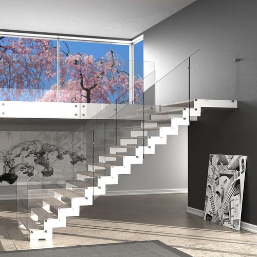 Escalier droit - REXAL XR - Mobirolo - à marches en verre / structure en métal / résidentiel