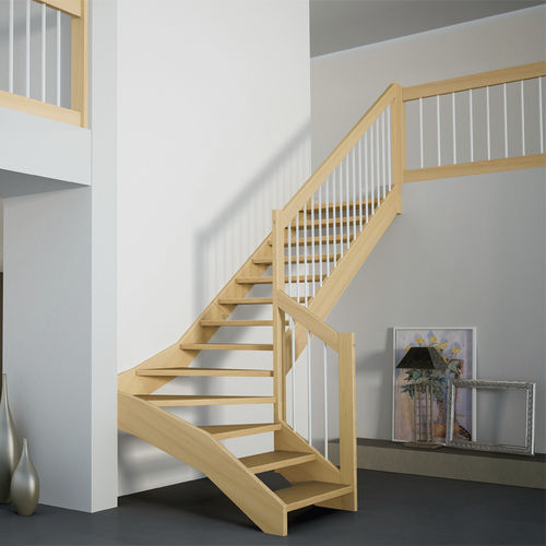 Escalier quart tournant - OXA : LIGHT - FONTANOT - ALBINI & FONTANOT - demi-tournant / à marches en bois / structure en bois