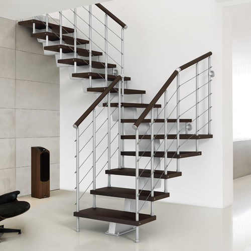 Escalier quart tournant - GENIUS : 010 - FONTANOT - ALBINI & FONTANOT - à marches en bois / structure en acier / contemporain