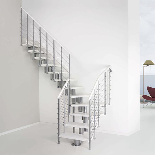 Escalier quart tournant - PIXIMA : LONG TUBE LIMITED EDITION - FONTANOT - ALBINI & FONTANOT - à marches en bois / structure en acier inoxydable / contemporain