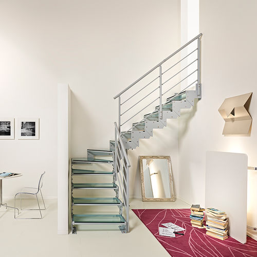 Escalier demi-tournant - DOMINO : STYLE - FONTANOT - ALBINI & FONTANOT - à marches en verre / structure en acier / contemporain
