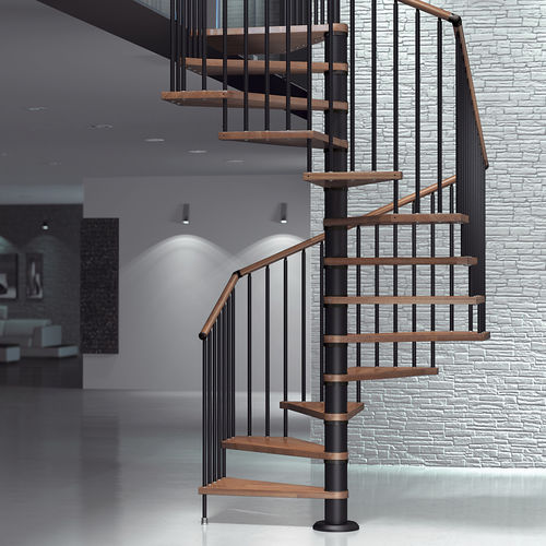 Escalier en colimaçon carré - FOX Q - SK SYSTEME - à marches en bois / structure en métal / contemporain