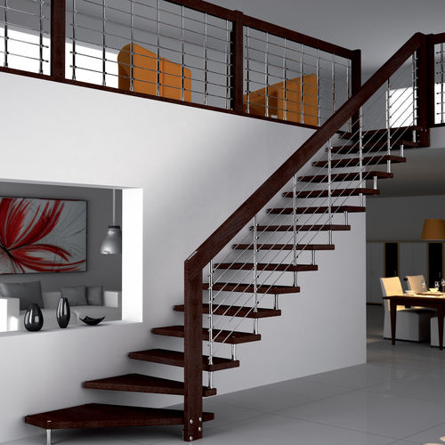 Escalier quart tournant - AKURA CHROME - SK SYSTEME - à marches en bois / contemporain / cantilever