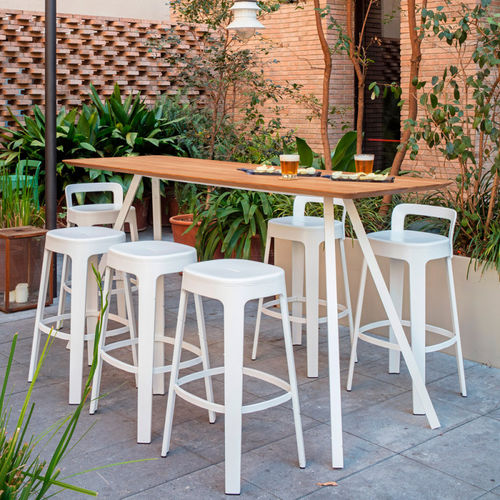 Table mange-debout contemporaine - B-AROUND - RS LIFE - en iroko / avec piètement en acier / ronde