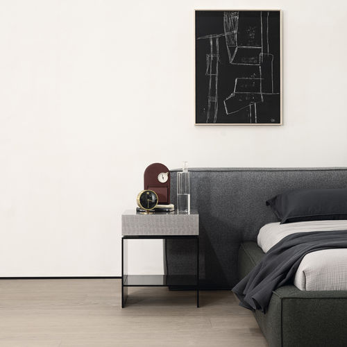 Table de chevet contemporaine - LIGHT - cierre - en bois / en cuir / avec piètement en verre